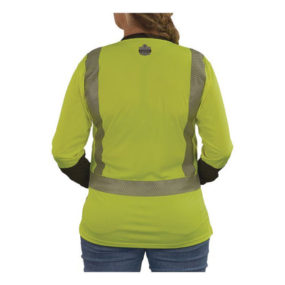 GloWear 8278BK Class 2 Women's Performance Hi-Vis Long Sleeve T-Shirt with Black Bottom, 2X-Large, Lime