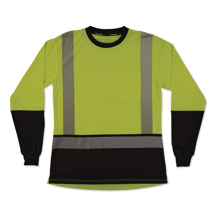 GloWear 8278BK Class 2 Women's Performance Hi-Vis Long Sleeve T-Shirt with Black Bottom, 2X-Large, Lime