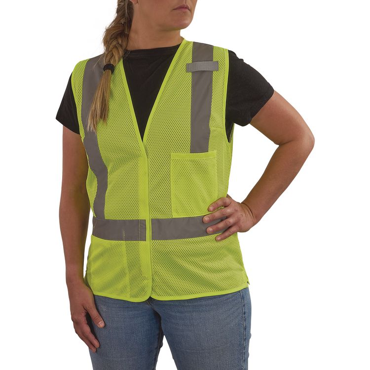 GloWear 8210HLW-S Class 2 Women's Hi-Vis Vest with Hook-and-Loop, Polyester, Large, Lime
