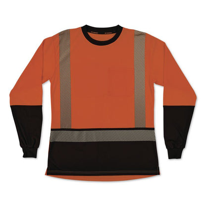 GloWear 8278BK Class 2 Women's Performance Hi-Vis Long Sleeve T-Shirt with Black Bottom, X-Small, Orange