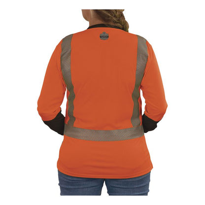 GloWear 8278BK Class 2 Women's Performance Hi-Vis Long Sleeve T-Shirt with Black Bottom, Small, Orange