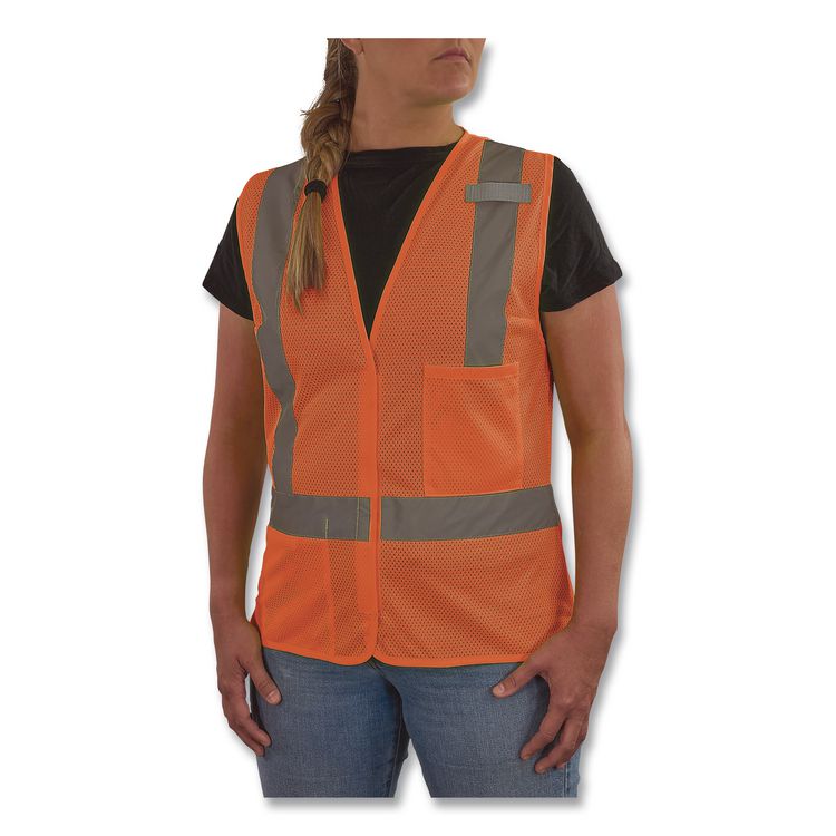 GloWear 8210HLW-S Class 2 Women's Hi-Vis Vest with Hook-and-Loop, Polyester, Large, Orange