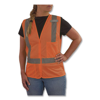 GloWear 8210HLW-S Class 2 Women's Hi-Vis Vest with Hook-and-Loop, Polyester, X-Large, Orange