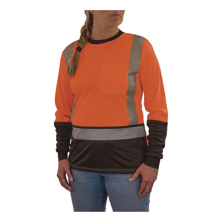 GloWear 8278BK Class 2 Women's Performance Hi-Vis Long Sleeve T-Shirt with Black Bottom, 2X-Large, Orange