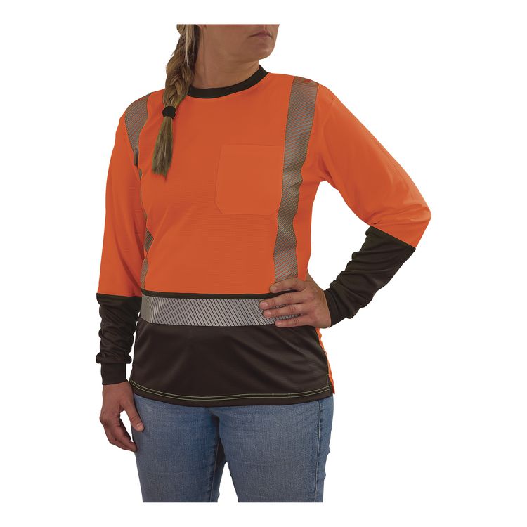 GloWear 8278BK Class 2 Women's Performance Hi-Vis Long Sleeve T-Shirt with Black Bottom, 2X-Large, Orange