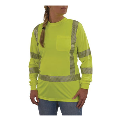 GloWear 8387 Class 3 Women's Performance Hi-Vis Long Sleeve T-Shirt, Small, Lime