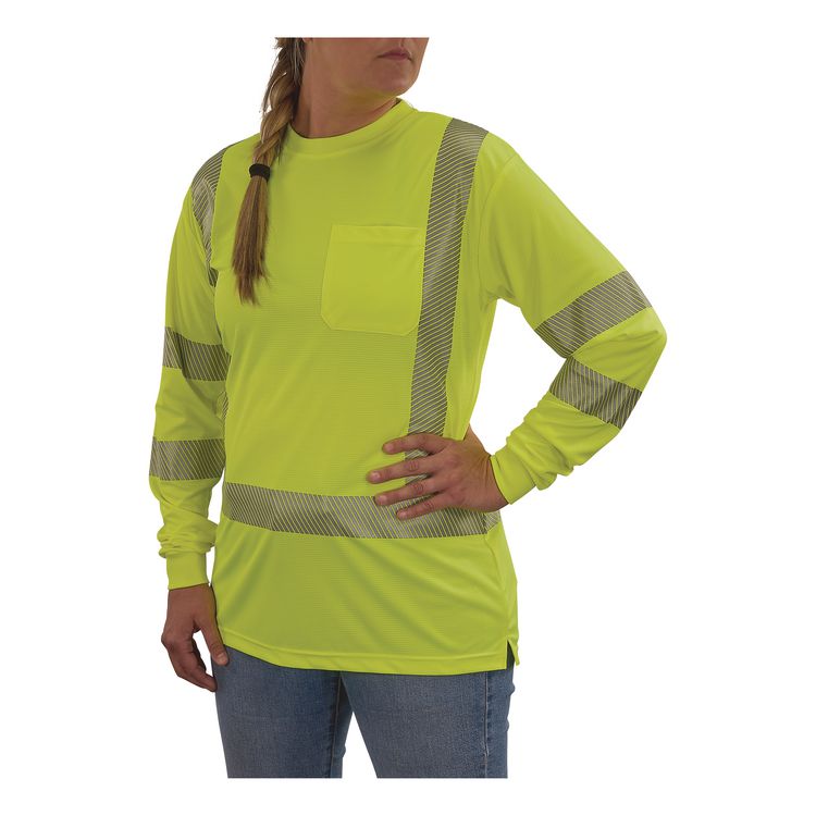 GloWear 8387 Class 3 Women's Performance Hi-Vis Long Sleeve T-Shirt, Medium, Lime