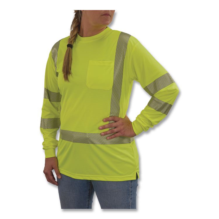 GloWear 8387 Class 3 Women's Performance Hi-Vis Long Sleeve T-Shirt, 2X-Large, Lime