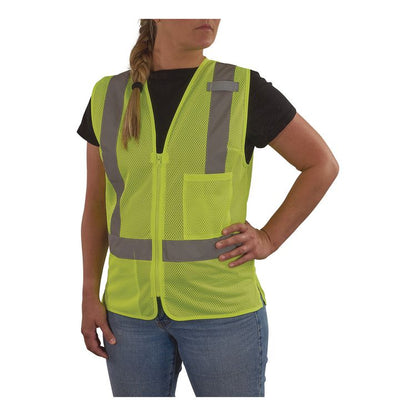 GloWear 8210ZW-S Class 2 Women's Hi-Vis Vest with Zipper, Polyester, 3X-Large, Lime
