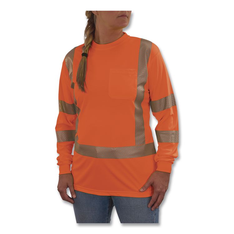 GloWear 8387 Class 3 Women's Performance Hi-Vis Long Sleeve T-Shirt, Medium, Orange