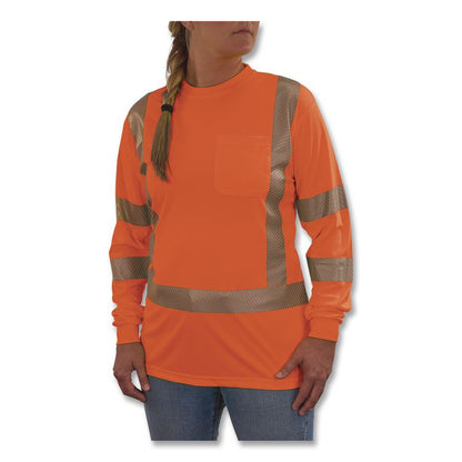 GloWear 8387 Class 3 Women's Performance Hi-Vis Long Sleeve T-Shirt, Large, Orange