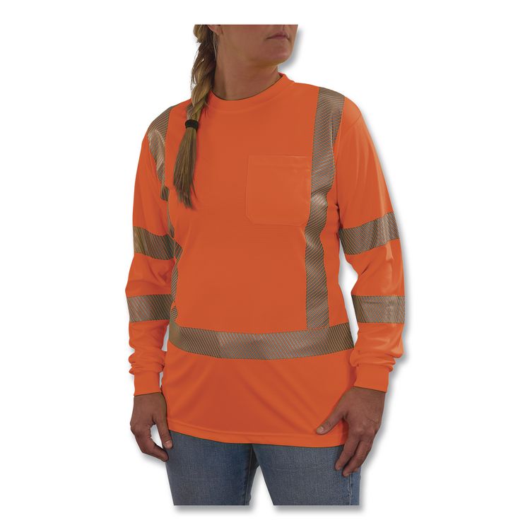 GloWear 8387 Class 3 Women's Performance Hi-Vis Long Sleeve T-Shirt, X-Large, Orange