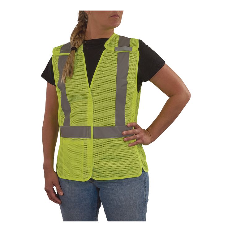 GloWear 8215BAW-S Class 2 Women's Hi-Vis Breakaway Vest with Hook-and-Loop, Polyester, Small, Lime