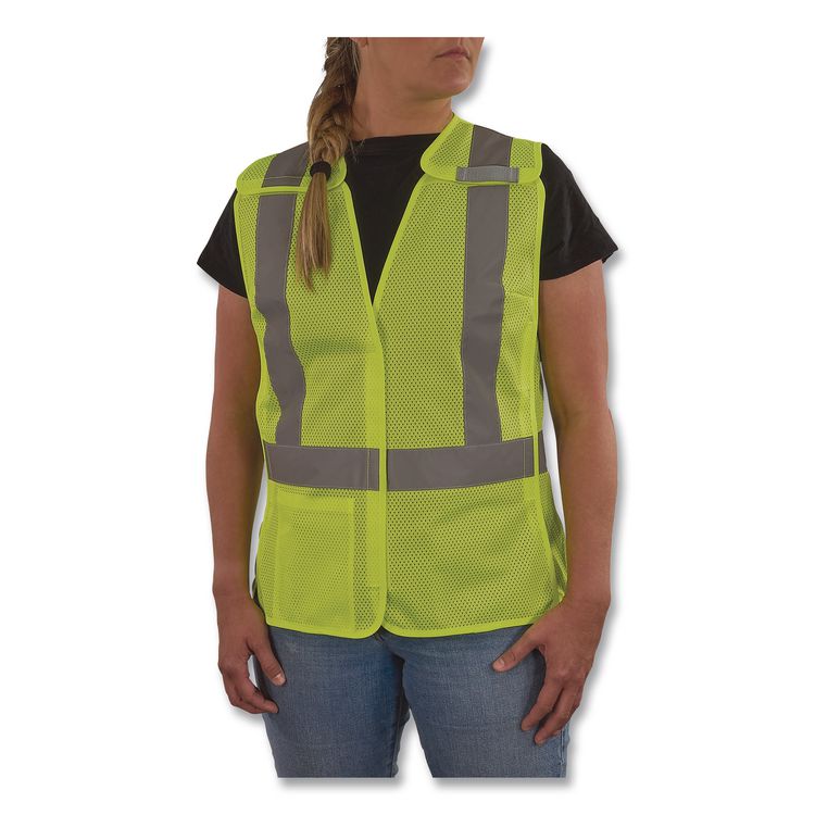GloWear 8215BAW-S Class 2 Women's Hi-Vis Breakaway Vest with Hook-and-Loop, Polyester, Large, Lime