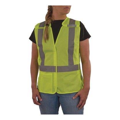 GloWear 8215BAW-S Class 2 Women's Hi-Vis Breakaway Vest with Hook-and-Loop, Polyester, 3X-Large, Lime