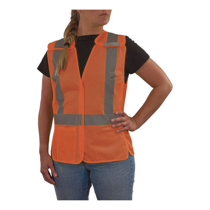 GloWear 8215BAW-S Class 2 Women's Hi-Vis Breakaway Vest with Hook-and-Loop, Polyester, Small, Orange