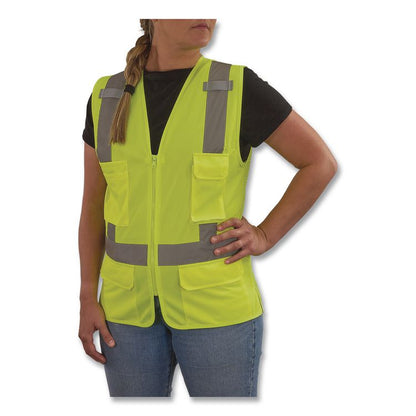 GloWear 8247ZW-S Class 2 Women's Hi-Vis Surveyor Vest with Zipper, Polyester, Small, Lime