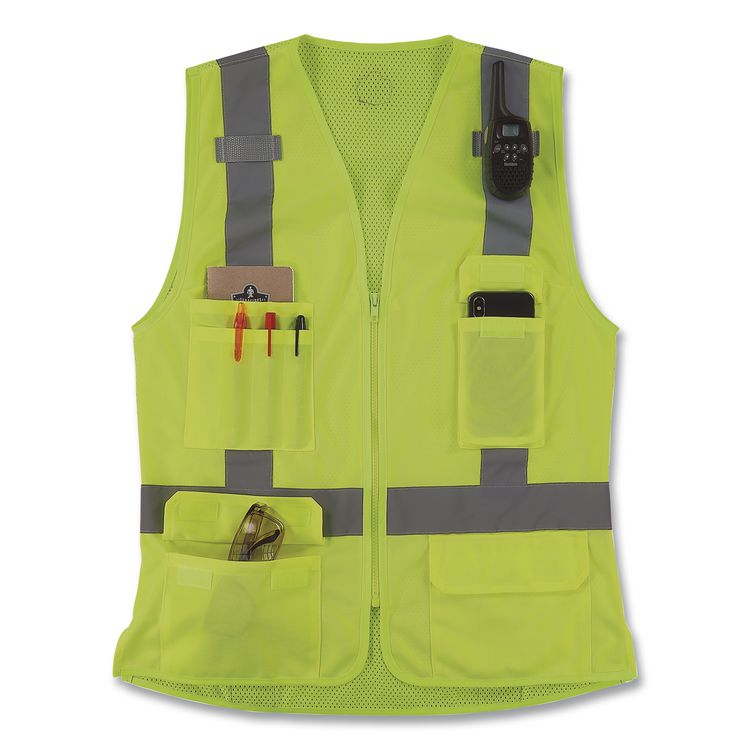 GloWear 8247ZW-S Class 2 Women's Hi-Vis Surveyor Vest with Zipper, Polyester, X-Large, Lime
