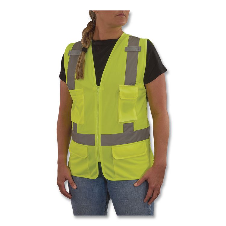 GloWear 8247ZW-S Class 2 Women's Hi-Vis Surveyor Vest with Zipper, Polyester, 2X-Large, Lime