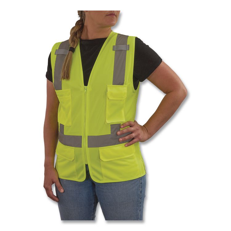 GloWear 8247ZW-S Class 2 Women's Hi-Vis Surveyor Vest with Zipper, Polyester, 3X-Large, Lime