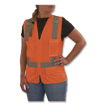 GloWear 8247ZW-S Class 2 Women's Hi-Vis Surveyor Vest with Zipper, Polyester, Small, Orange