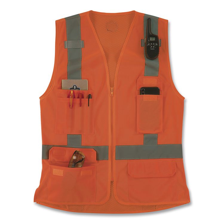 GloWear 8247ZW-S Class 2 Women's Hi-Vis Surveyor Vest with Zipper, Polyester, Medium, Orange