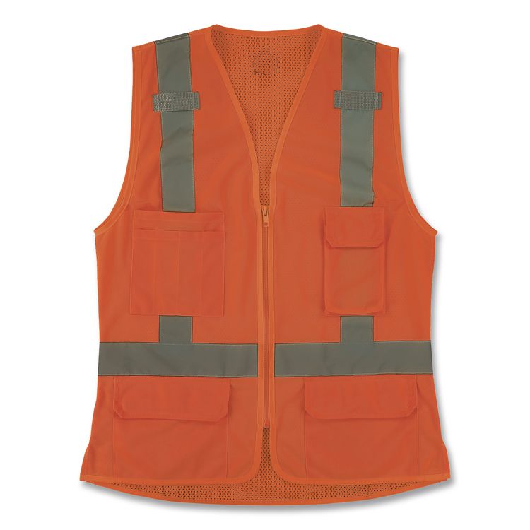 GloWear 8247ZW-S Class 2 Women's Hi-Vis Surveyor Vest with Zipper, Polyester, Medium, Orange