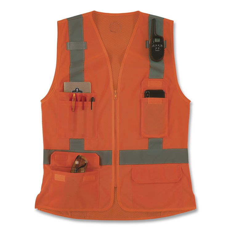 GloWear 8247ZW-S Class 2 Women's Hi-Vis Surveyor Vest with Zipper, Polyester, Large, Orange