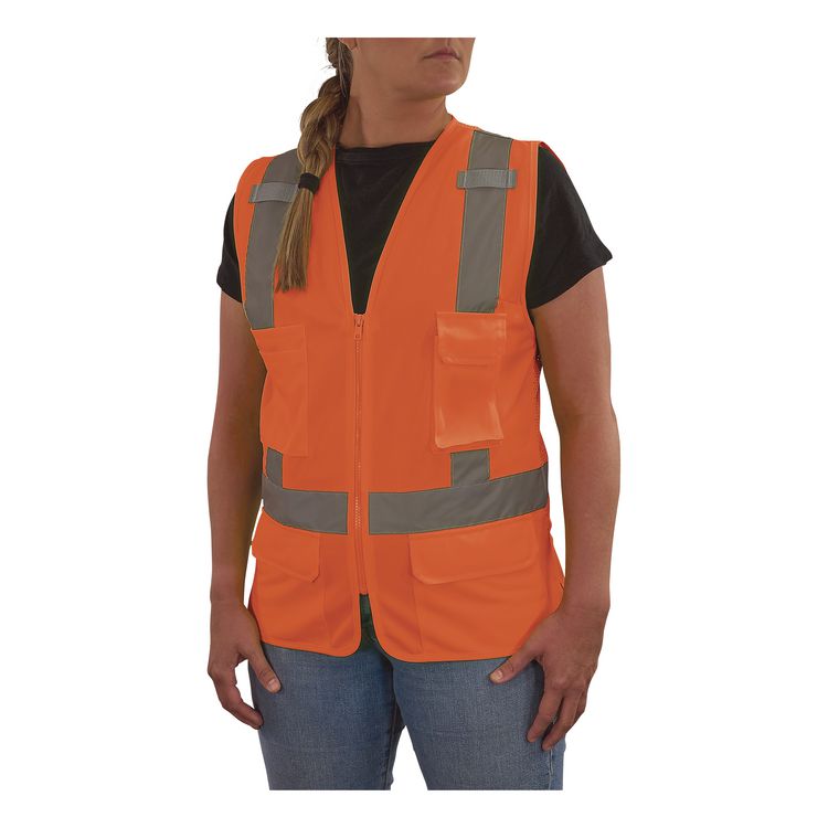 GloWear 8247ZW-S Class 2 Women's Hi-Vis Surveyor Vest with Zipper, Polyester, X-Large, Orange