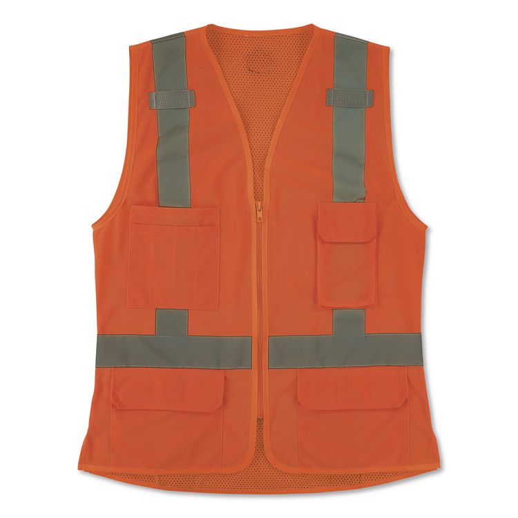 GloWear 8247ZW-S Class 2 Women's Hi-Vis Surveyor Vest with Zipper, Polyester, X-Large, Orange