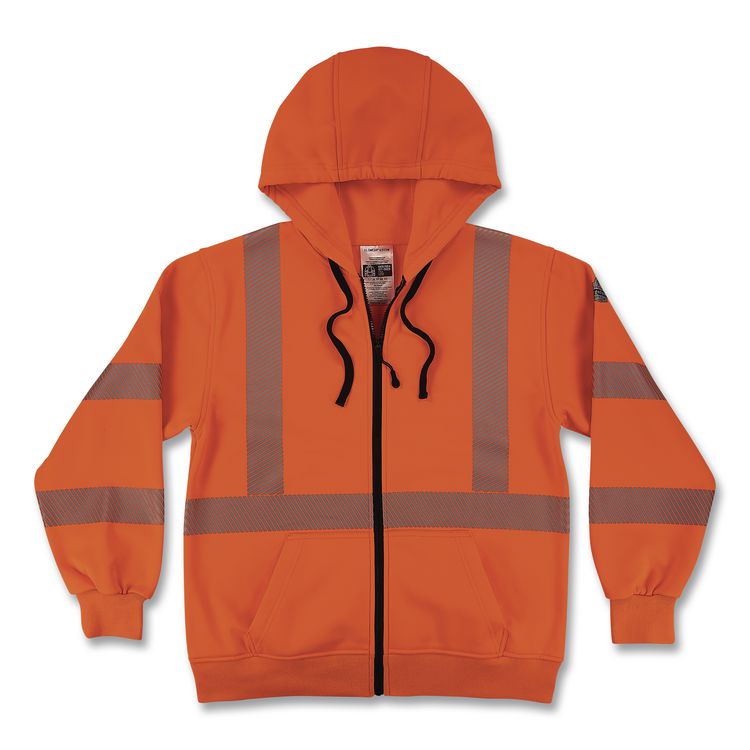 GloWear 8305W Class 3 Women's Performance Hi-Vis Hooded Zip-Up Sweatshirt, 3X-Large, Orange
