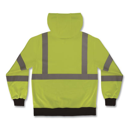 GloWear 8311BK Class 3 Essential Hi-Vis Hooded Sweatshirt with Black Bottom, Medium, Lime
