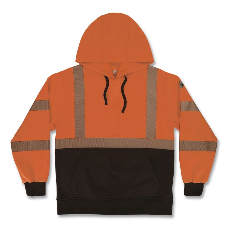 GloWear 8317BK Class 3 Performance Hi-Vis Hooded Sweatshirt with Black Bottom, 5X-Large, Orange