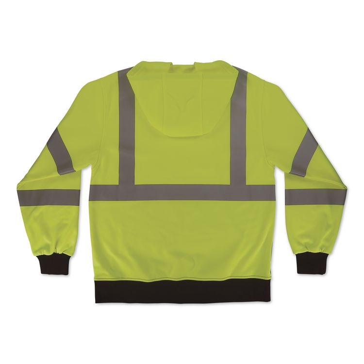 GloWear 8311BK Class 3 Essential Hi-Vis Hooded Sweatshirt with Black Bottom, Medium, Lime