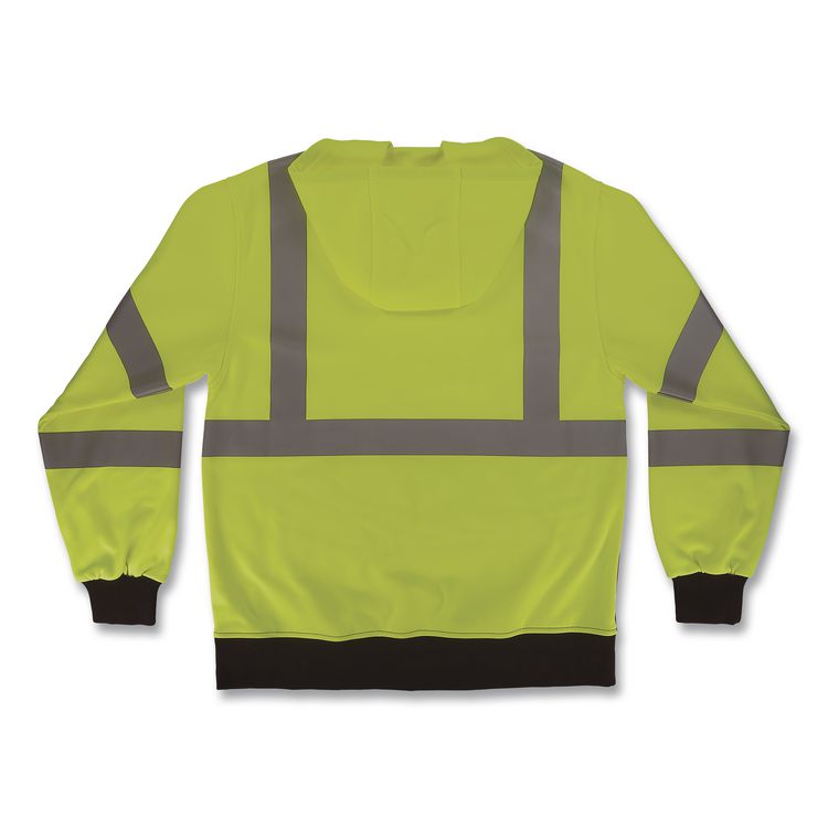 GloWear 8312BK Class 3 Essential Hi-Vis Hooded Zip-Up Sweatshirt with Black Bottom, Medium, Lime