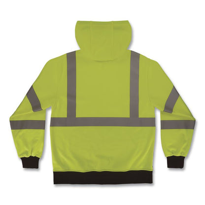 GloWear 8312BK Class 3 Essential Hi-Vis Hooded Zip-Up Sweatshirt with Black Bottom, Medium, Lime
