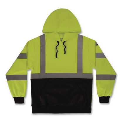 GloWear 8311BK Class 3 Essential Hi-Vis Hooded Sweatshirt with Black Bottom, Medium, Lime