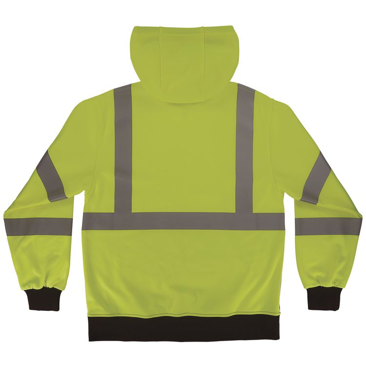 GloWear 8311BK Class 3 Essential Hi-Vis Hooded Sweatshirt with Black Bottom, Large, Lime