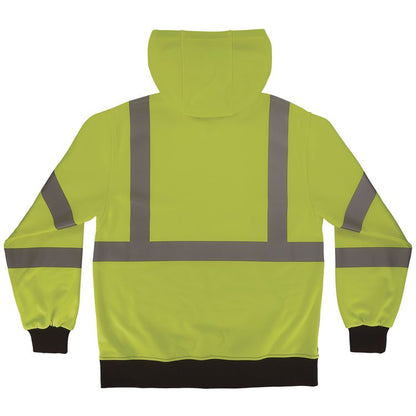 GloWear 8311BK Class 3 Essential Hi-Vis Hooded Sweatshirt with Black Bottom, Large, Lime