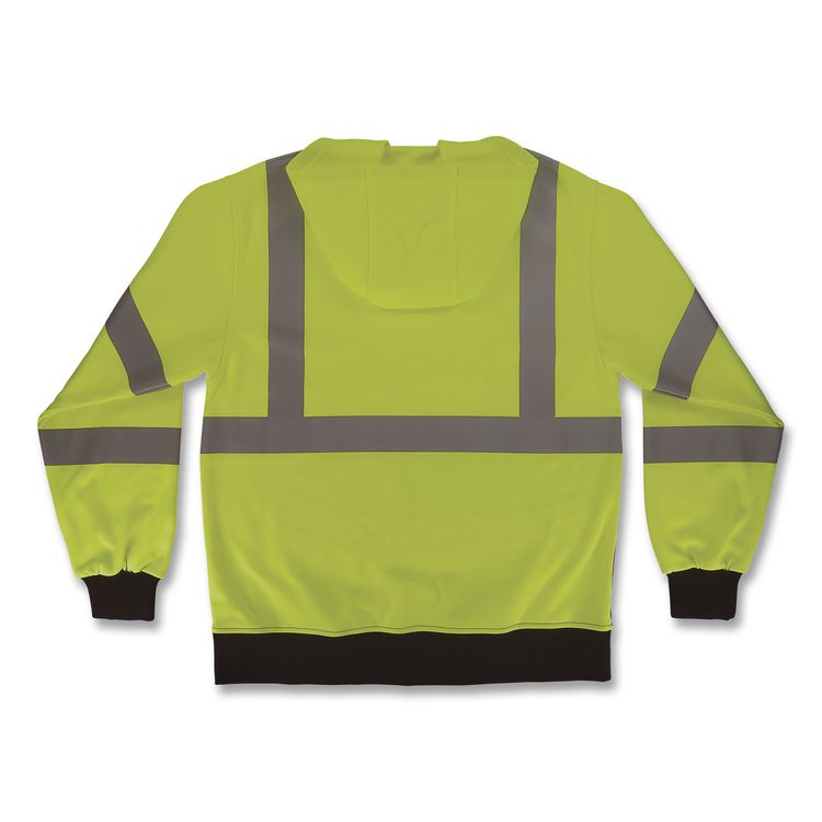 GloWear 8312BK Class 3 Essential Hi-Vis Hooded Zip-Up Sweatshirt with Black Bottom, Large, Lime
