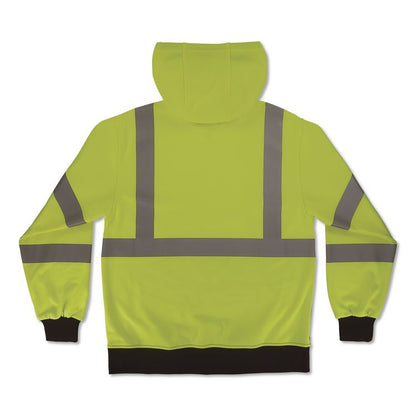 GloWear 8311BK Class 3 Essential Hi-Vis Hooded Sweatshirt with Black Bottom, X-Large, Lime