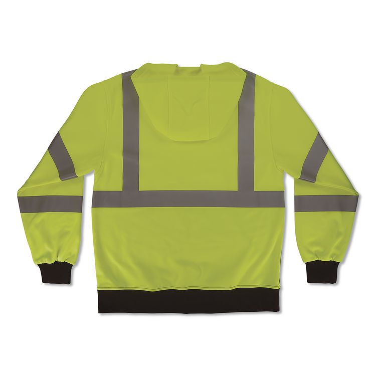GloWear 8311BK Class 3 Essential Hi-Vis Hooded Sweatshirt with Black Bottom, X-Large, Lime