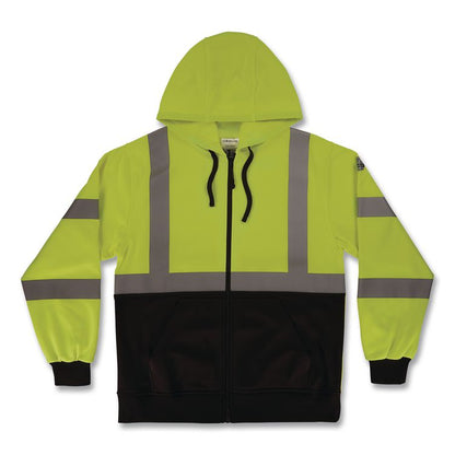 GloWear 8312BK Class 3 Essential Hi-Vis Hooded Zip-Up Sweatshirt with Black Bottom, Large, Lime