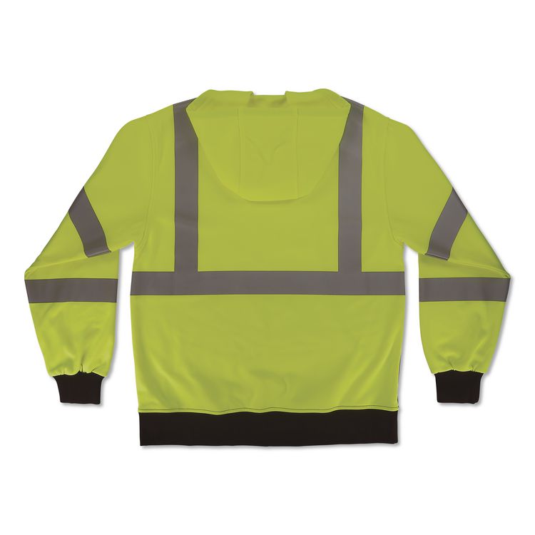 GloWear 8312BK Class 3 Essential Hi-Vis Hooded Zip-Up Sweatshirt with Black Bottom, X-Large, Lime