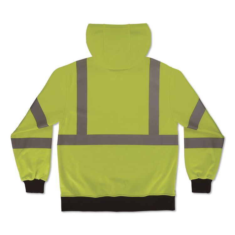 GloWear 8312BK Class 3 Essential Hi-Vis Hooded Zip-Up Sweatshirt with Black Bottom, X-Large, Lime
