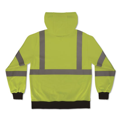 GloWear 8312BK Class 3 Essential Hi-Vis Hooded Zip-Up Sweatshirt with Black Bottom, X-Large, Lime