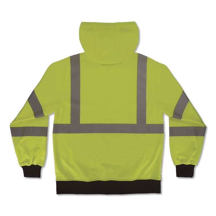 GloWear 8311BK Class 3 Essential Hi-Vis Hooded Sweatshirt with Black Bottom, 2X-Large, Lime