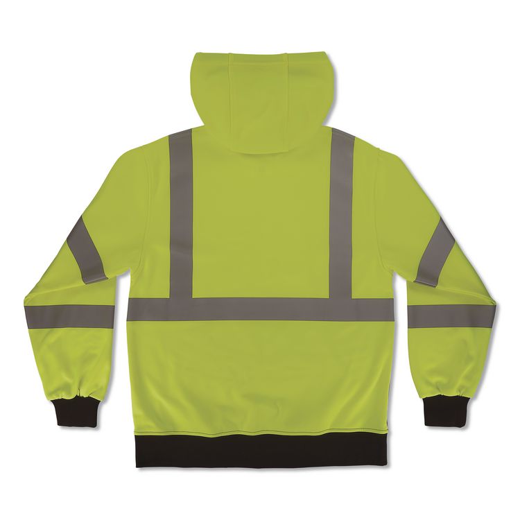 GloWear 8312BK Class 3 Essential Hi-Vis Hooded Zip-Up Sweatshirt with Black Bottom, 2X-Large, Lime