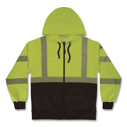 GloWear 8318BK Class 3 Performance Hi-Vis Hooded Zip-Up Sweatshirt with Black Bottom, 2X-Large, Lime