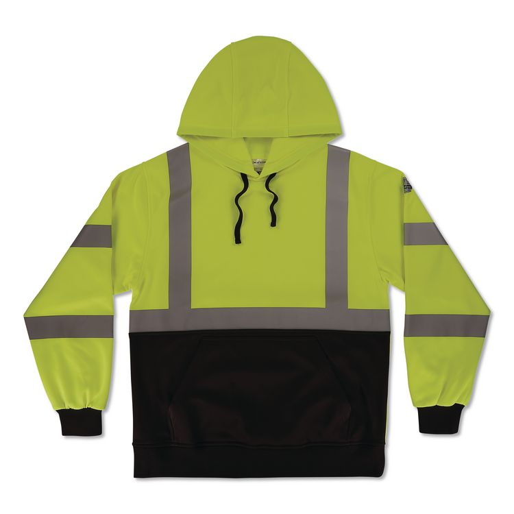 GloWear 8311BK Class 3 Essential Hi-Vis Hooded Sweatshirt with Black Bottom, 3X-Large, Lime